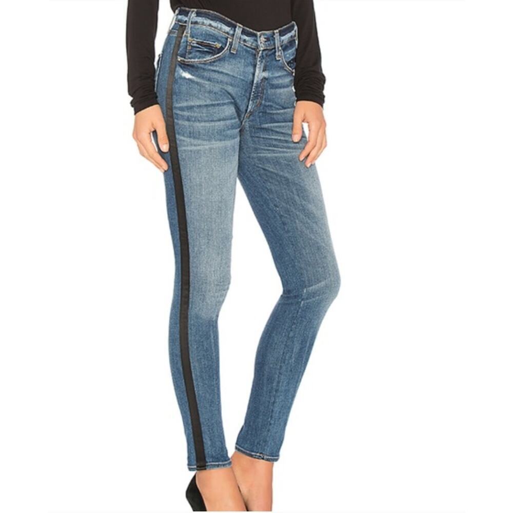 McGuire Women's Vintage Denim Blue Slim Jeans Black Satin Tuxedo Casual Size 29